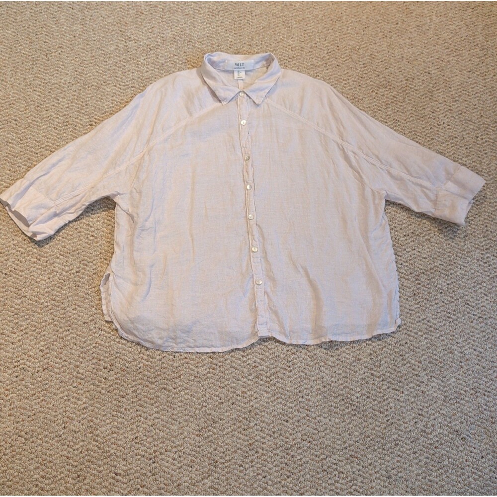 Wilt Linen Button Up Shirt Womens Large White Collared Beachy Coastal Resort
